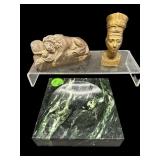3 PC LOT BRASS MARBLE FIGURINE LOT
