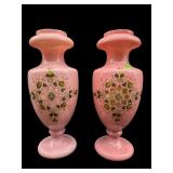 2 VICTORIAN PINK CASED GLASS VASES
