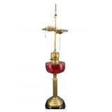 ANTIQUE CRANBERRY AND BRASS 2 LIGHT LAMP