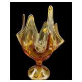 VIKING GLASS AMBER SIX PETAL HANDKERCHIEF