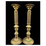 PR OF LARGE PILLAR COLUMN BRASS CANDLEHOLDERS