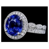 PLATINUM NATURAL BLUE SAPPHIRE & DIAMOND RING