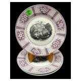 SET OF 3 ANTIQUE MULBERRY PORCELAIN SALAD PLATES