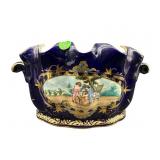 LARGE COBALT AND GOLD PORCELAIN RUFFLED PLANTER