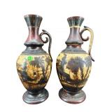 2 ITALIAN PAINT DECORATED EWERS
