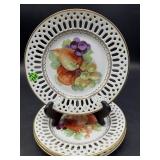 SET OF 3 CZECH FRUIT PORCELAIN RETICULATED PLATES