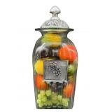LARGE GLASS CANISTER WITH DECORATIVE LID AND FRUIT