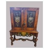 WALNUT ALL PAINT DECORATED CARVED BLIND DOOR