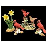 4 PC LOT OF CARDINAL BY ANDREA CERAMIC BIRDS AND