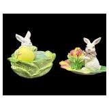 2 PC CERAMIC RABBIT SALT AND PEPPER AND DISH