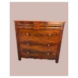19TH CENT. FLAME MAHOGANY 5 DRAWER CHEST
