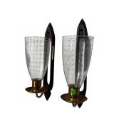 PR MCM WOOD AND BRASS WALL SCONCES