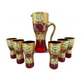 7 PC BOHEMIAN MURANO TRE FUOCHI HAND PAINTED R