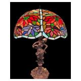 LARGE FIGURAL TIFFANY STYLE LEADED GLASS LAMP