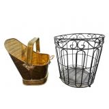 BRASS SMALL COAL SCUTTLE AND METAL WASTE BASKET