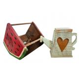 WOODEN TEAPOT LAMP & WATERMELON MAGAZINE RACK