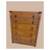 SOLID MAHOGANY TWISTED COLUMN 5 DRAWER CHEST