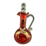 CRANBERRY CRACKLE CRUET WITH STOPPER