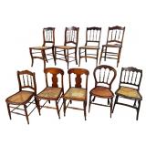 LOT OF 9 ANTIQUE CANE BOTTOM CHAIRS