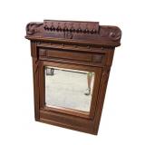 HANGING WALNUT VICTORIAN BEVELED CARVED MIRROR