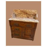 WALNUT VICTORIAN MARBLE TOP WASHSTAND