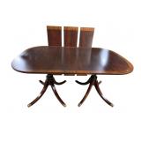 MAHOGANY BANDED AND INLAID DOUBLE PEDESTAL