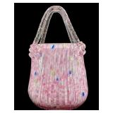 LARGE MURANO STYLE PINK SPECKLED ART GLASS PURSE