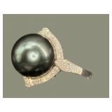 PLATINUM TAHITIAN PEARL & DIAMOND RING