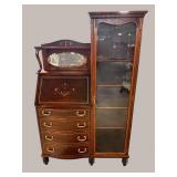 INLAID MAHOGANY SIDE BY SIDE SECRETARY/BOOKCASE
