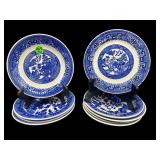 9 PC LOT OF BLUE WILLOW SAUCERS