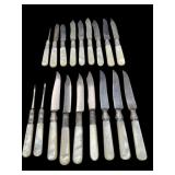 SET OF 18 MOTHER OF PEARL STERLING BAND KNIVES