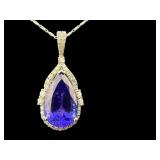 14K TANZANITE & DIAMOND PENDANT WITH CHAIN