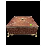 DECORATIVE FOOTED FAUX LEATHER BOX WITH LID
