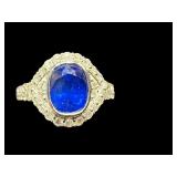 PLATINUM NATURAL BLUE SAPPHIRE & DIAMOND RING