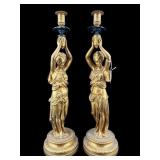 PR OF ANTIQUE METAL FIGURAL CANDLESTICKS