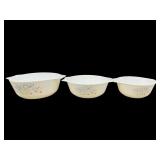 3 VINTAGE PYREX ENGLAND BLUE IRIS NESTING MIXING