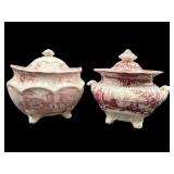 PR ANTIQUE PINK AND WHITE PORCELAIN COVERED SUGAR