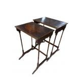 SET OF 2 STACKING MAHOGANY FAUX BAMBOO TABLES