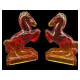 VINTAGE L.E.SMITH AMBERINA REARING HORSE BOOKENDS