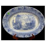 LARGE ANTIQUE BLUE AND WHITE PLATTER
