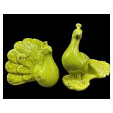 VINTAGE GREEN  POTTERY PEACOCK FIGURES