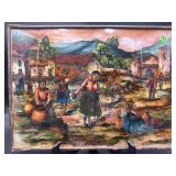 SIGNED RIVERA .R PERUVIAN REVERSED PAINTING ON