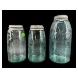 LOT OF 3 ANTIQUE LARGE MASON JARS WITH LIDS