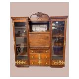 RARE OAK DOUBLE SIDE BY SIDE BOOKCASE DESK