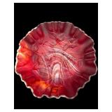 LARGE IMPERIAL RED SLAG EMBOSSED ROSES RUFFLED