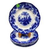 SET OF 4 ANTIQUE FLOW BLUE PORCELAIN LUNCHEON