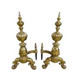 PR OF OVERSIZED POLISHED BRASS ANDIRONS
