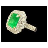 PLATINUM/18K NATURAL ZAMBIAN EMERALD AND DIAMOND