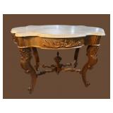 LARGE WALNUT VICTORIAN MARBLE TURTLE TOP TABLE