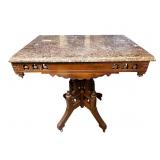 WALNUT VICTORIAN MARBLE TOP CENTER TABLE